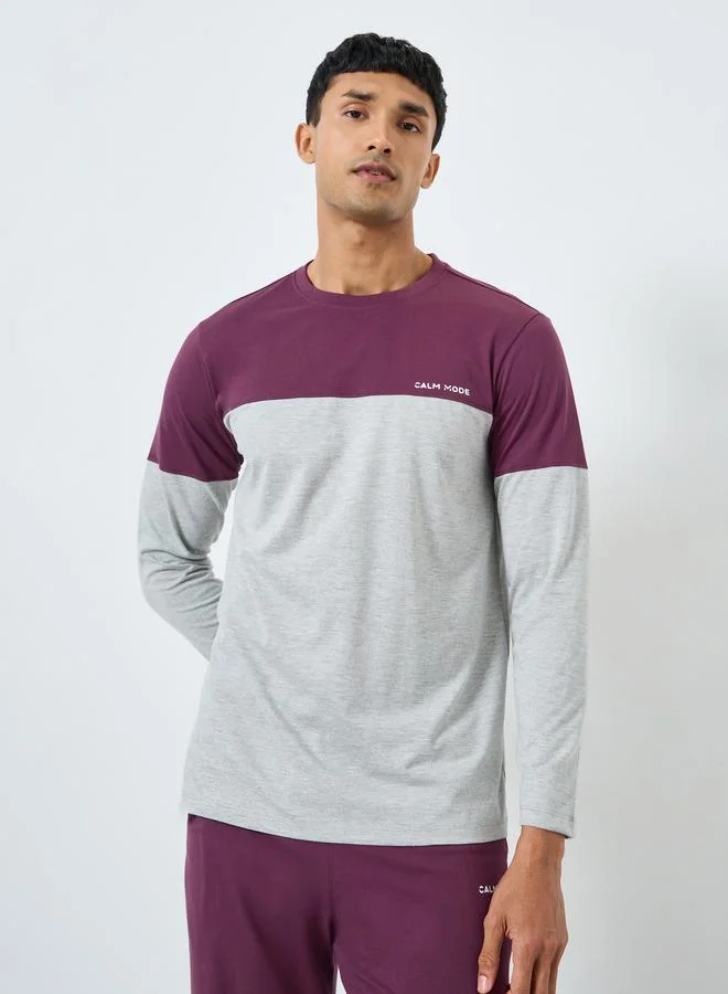 Men Color Block Long Sleeve T-Shirt and Pyjama Set